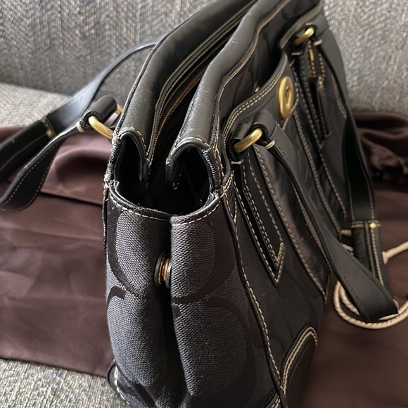 Coach Hampton Black C Monogram Leather/Canvas Satchel Handbag - Picture 14 of 15